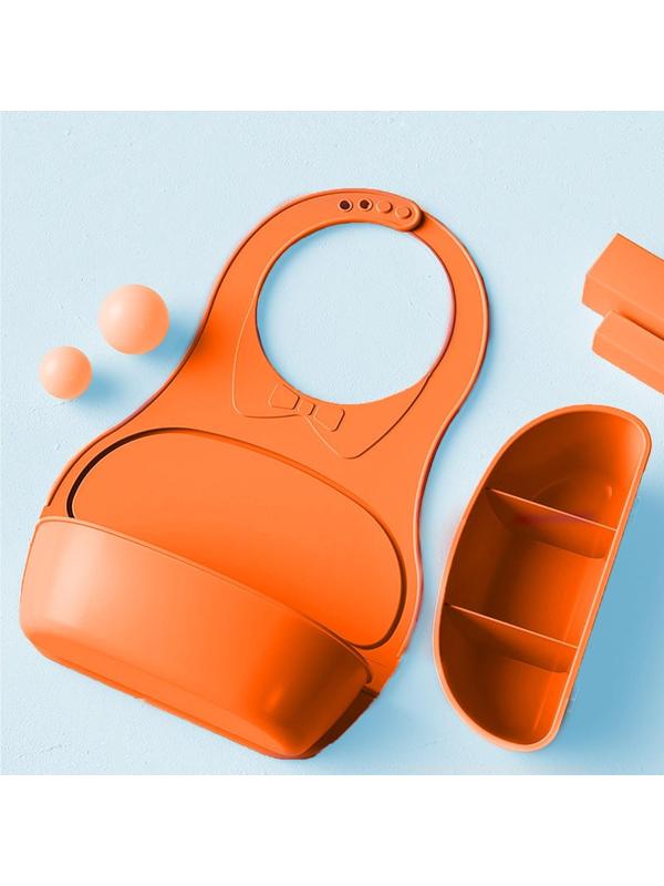 Нагрудник для кормления пластиковый с карманом-контейнером, цвет оранжевый