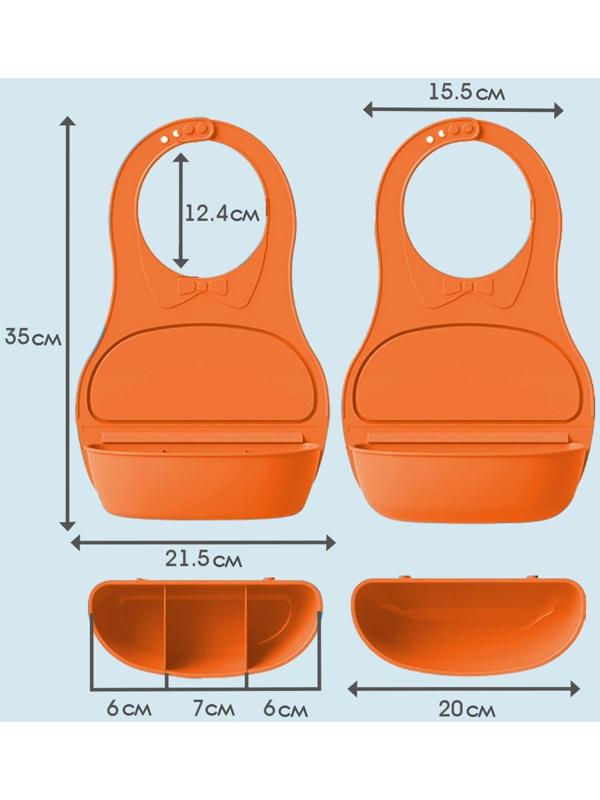 Нагрудник для кормления пластиковый с карманом-контейнером, цвет оранжевый