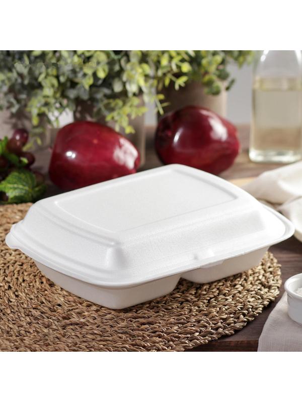 Ланч-бокс одноразовый, 24,7×20,6×7 см, 2 секции, цвет белый