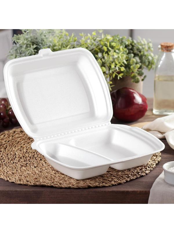 Ланч-бокс одноразовый, 24,7×20,6×7 см, 2 секции, цвет белый