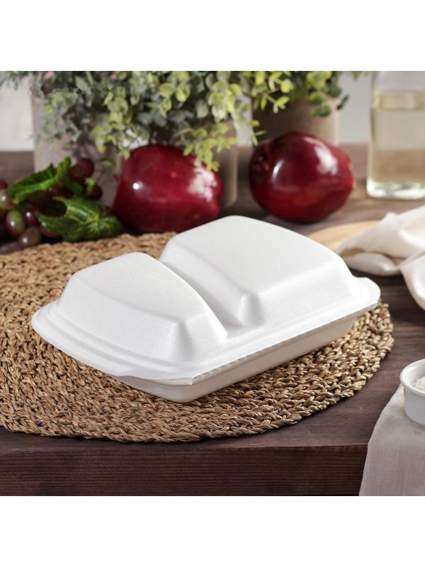 Ланч-бокс одноразовый, 24,7×20,6×7 см, 2 секции, цвет белый