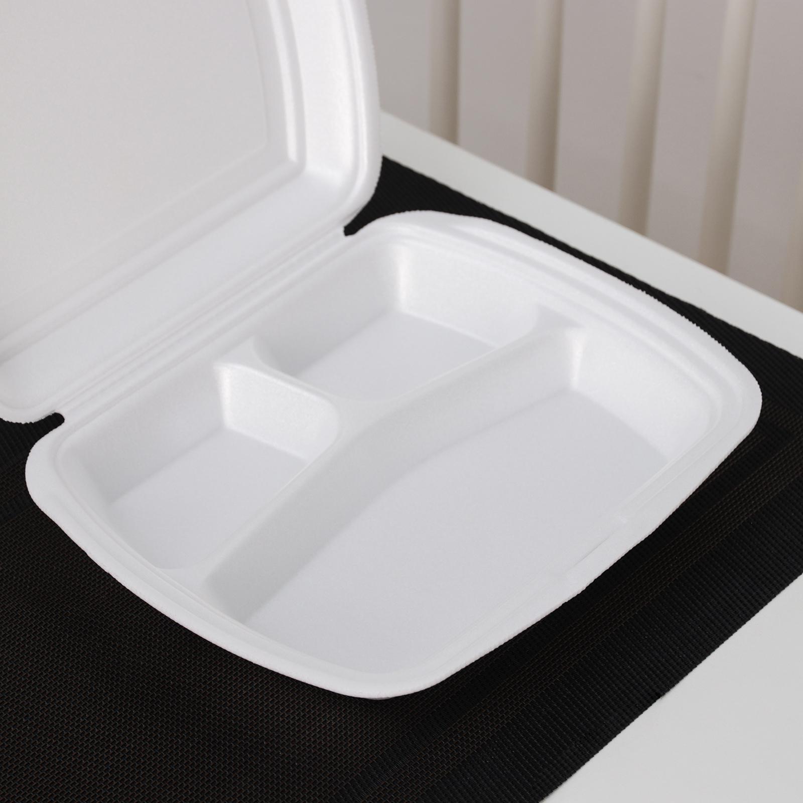 Ланч-бокс одноразовый, 24,7×20,6×7 см, 3 секции, цвет белый