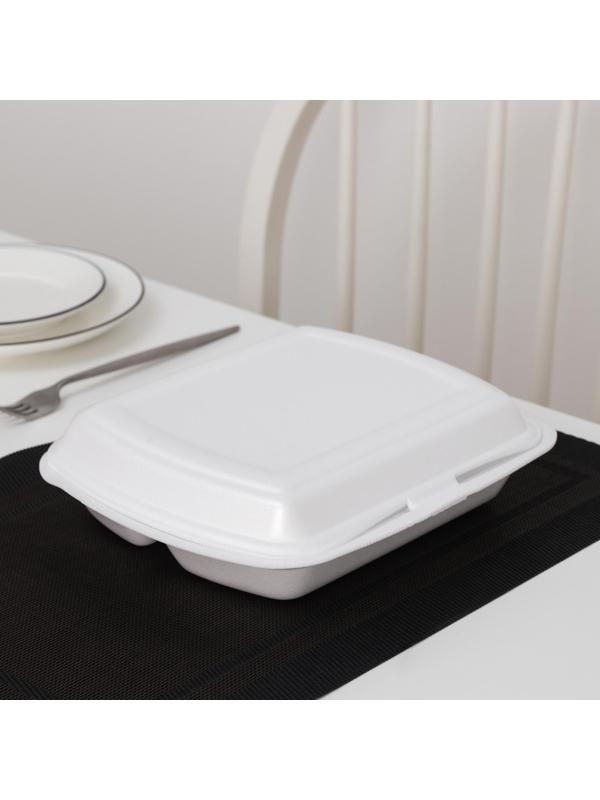 Ланч-бокс одноразовый, 24,7×20,6×7 см, 3 секции, цвет белый