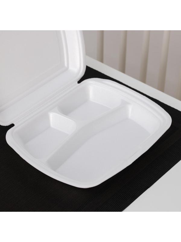 Ланч-бокс одноразовый, 24,7×20,6×7 см, 3 секции, цвет белый