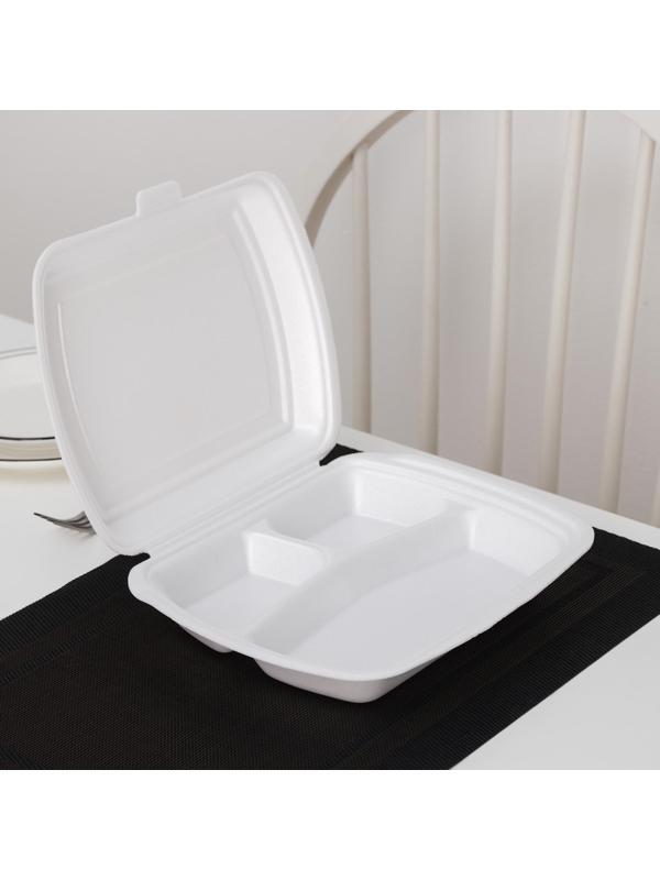 Ланч-бокс одноразовый, 24,7×20,6×7 см, 3 секции, цвет белый