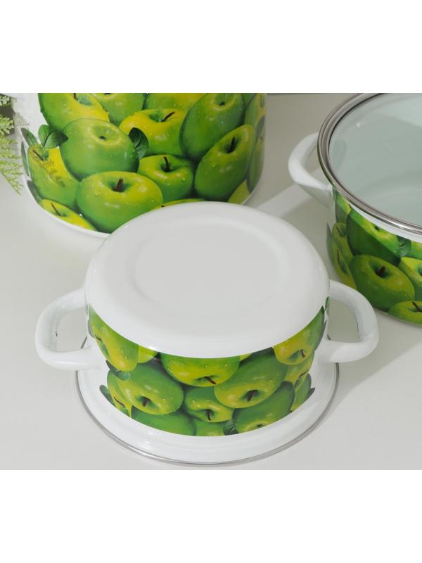 Набор кастрюль «Поздние яблоки», 3 предмета: 1,5 л, 2,3 л, 5 л, крышки, индукция, цвет зелёный