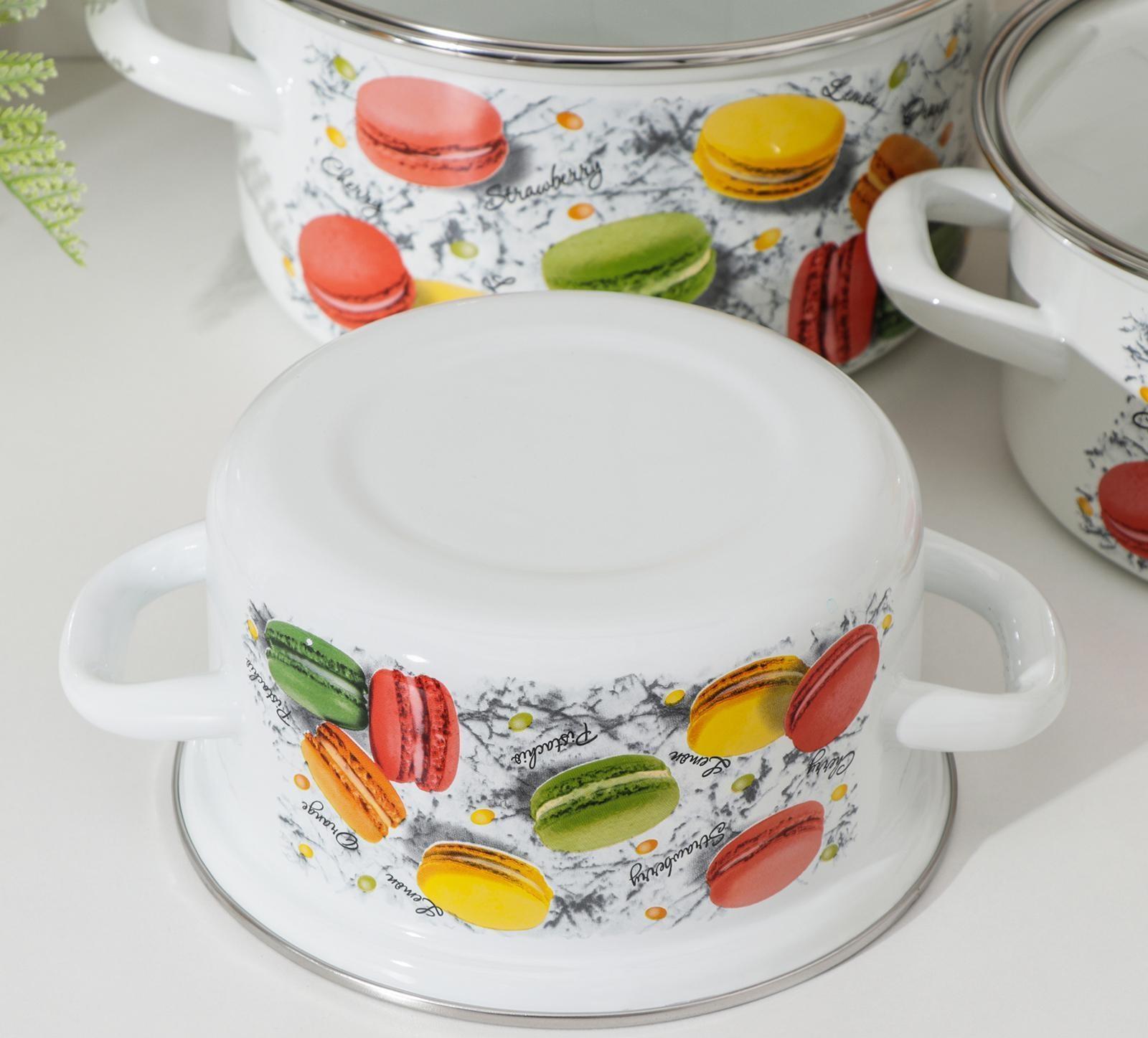 Набор кастрюль «Цветное печенье», 3 предмета: 1,5 л, 2 л, 3 л, крышки, индукция, цвет белый