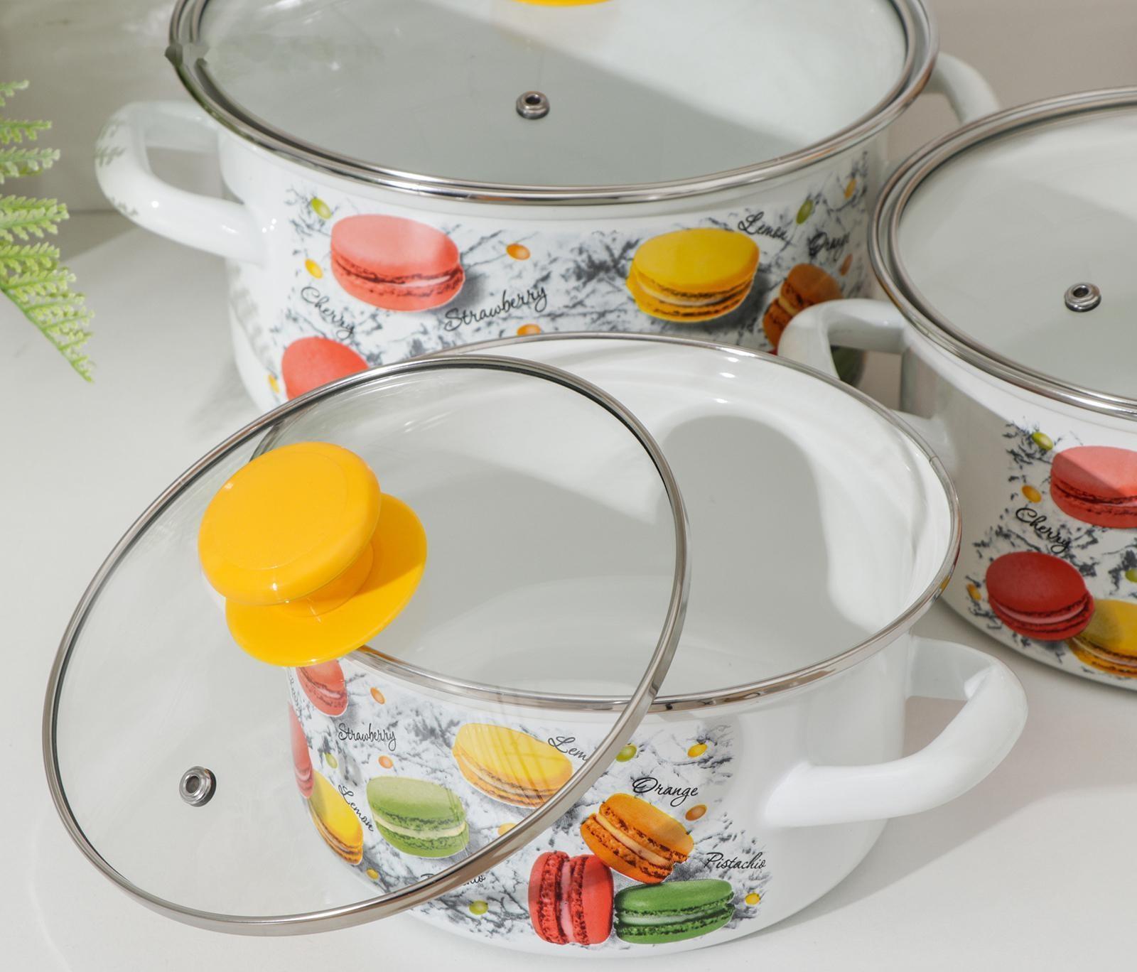 Набор кастрюль «Цветное печенье», 3 предмета: 1,5 л, 2 л, 3 л, крышки, индукция, цвет белый