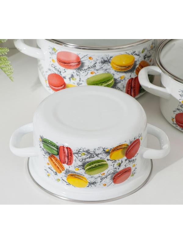 Набор кастрюль «Цветное печенье», 3 предмета: 1,5 л, 2 л, 3 л, крышки, индукция, цвет белый