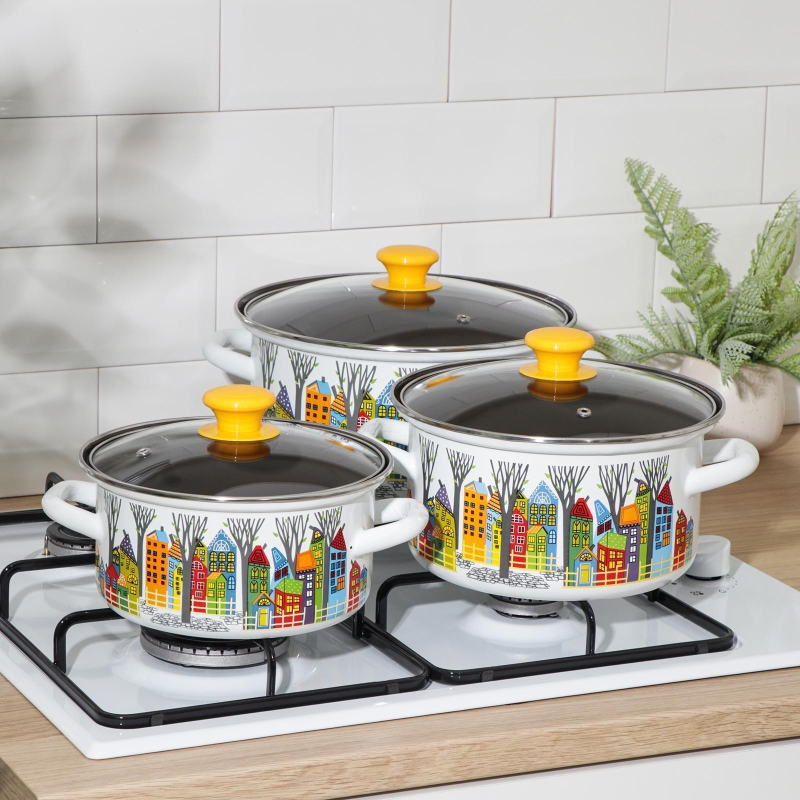 Набор посуды «Домики-1-Экстра», 3 предмета: 2,3 л, 3 л, 4 л, крышки, индукция