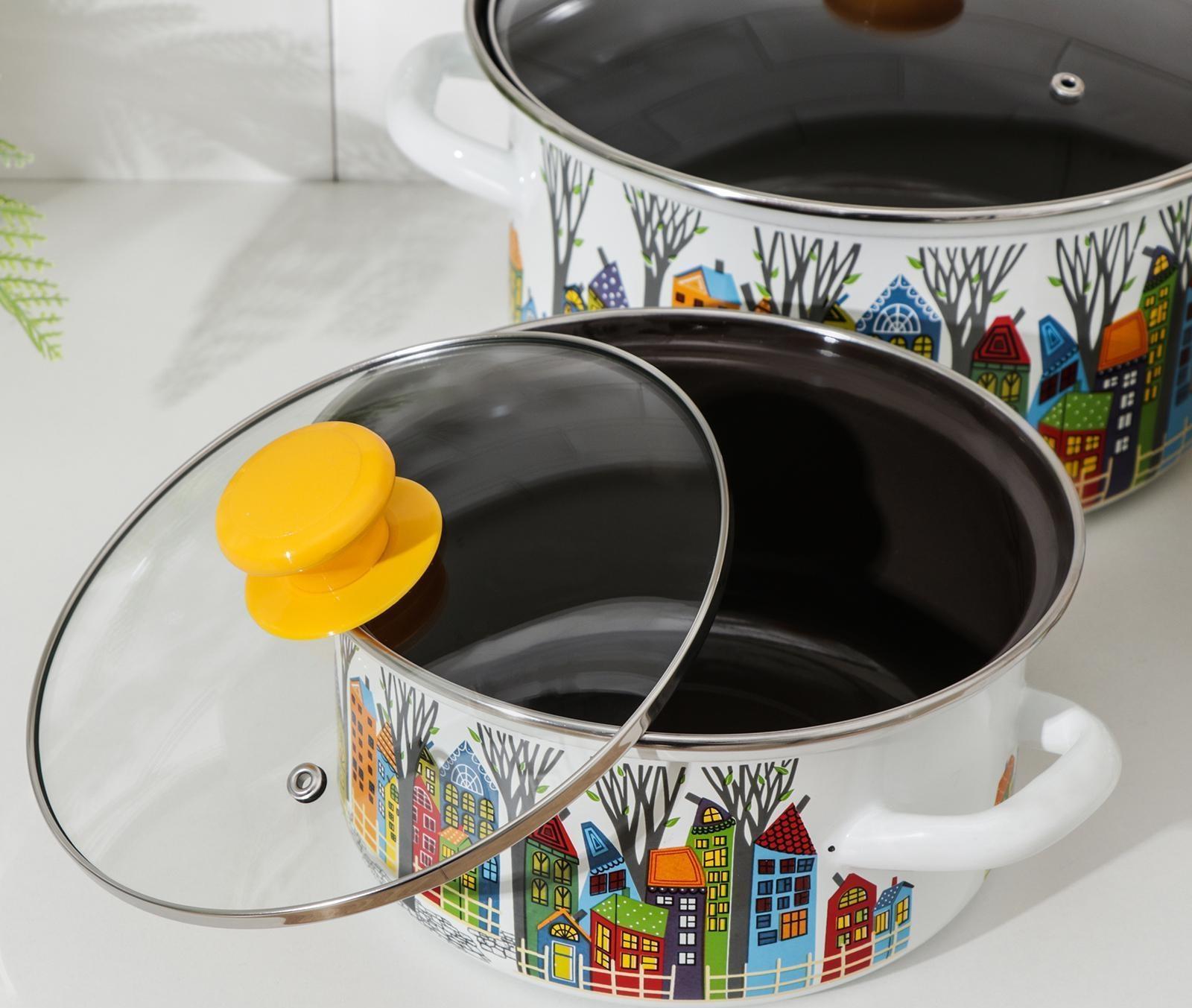 Набор посуды «Домики-1-Экстра», 3 предмета: 2,3 л, 3 л, 4 л, крышки, индукция