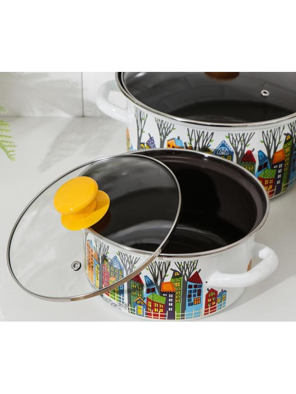 Набор посуды «Домики-1-Экстра», 3 предмета: 2,3 л, 3 л, 4 л, крышки, индукция