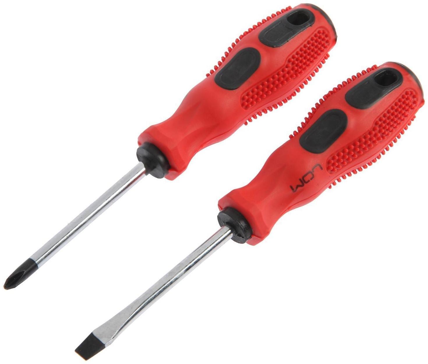 Набор отверток ЛОМ, магнит, двухкомпонентные рукоятки, PH2/SL6 х 75 мм, 2 шт.