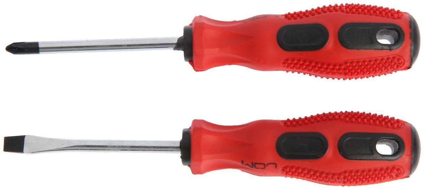Набор отверток ЛОМ, магнит, двухкомпонентные рукоятки, PH2/SL6 х 75 мм, 2 шт.