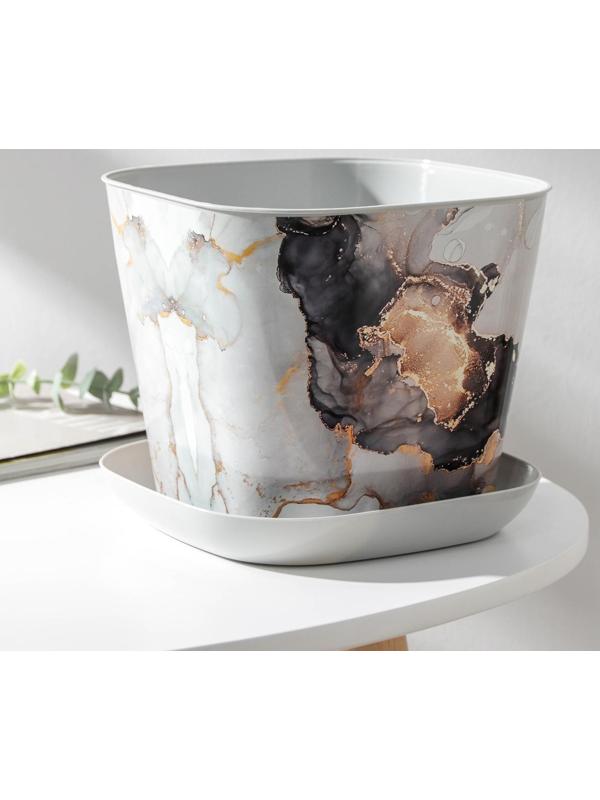 Горшок с поддоном «Мрамор», 3,7 л, цвет светло-серый