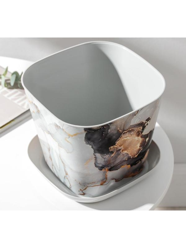 Горшок с поддоном «Мрамор», 3,7 л, цвет светло-серый