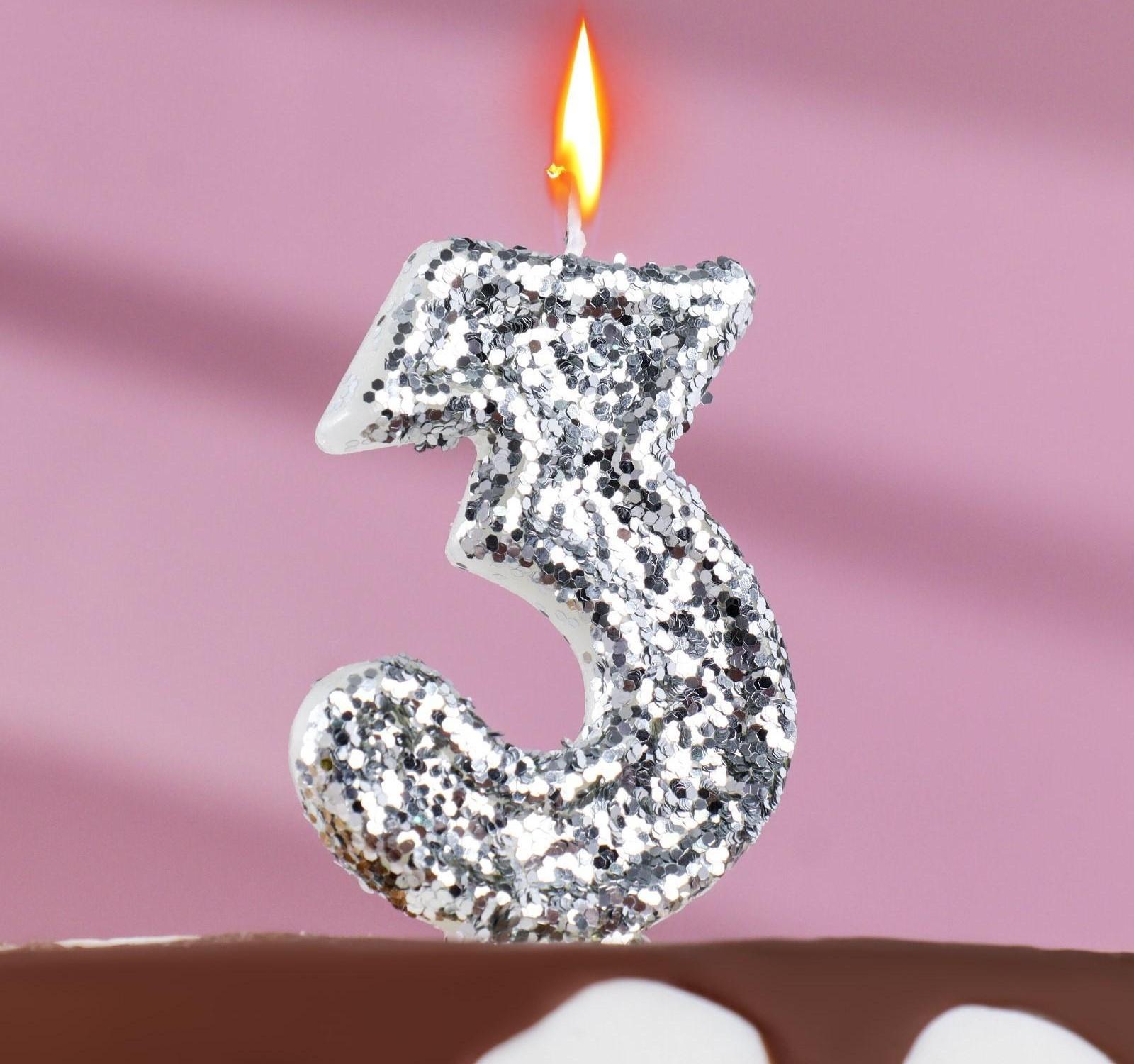 Свеча в торт «Блестки», цифра 