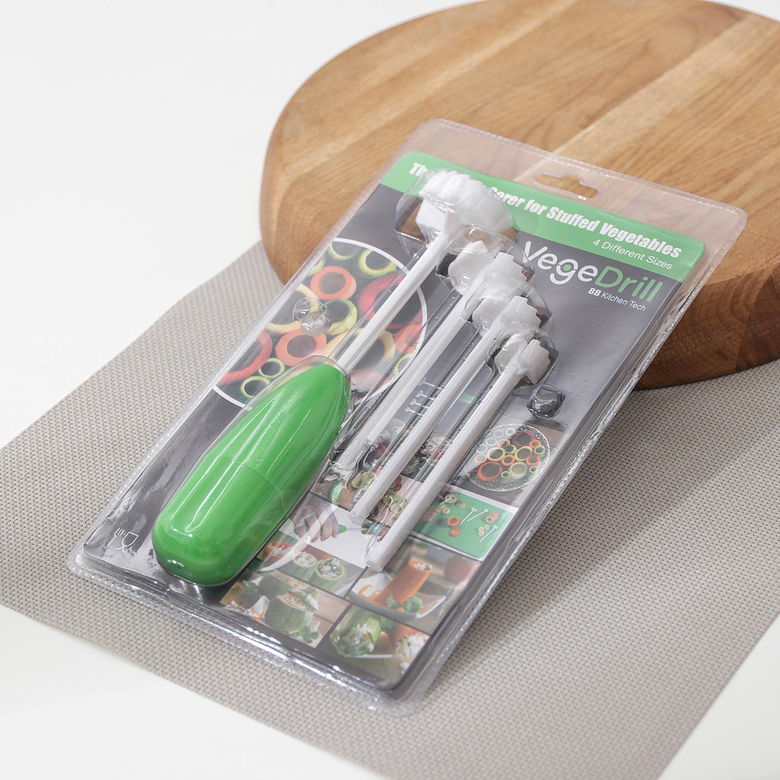Приспособление для фаршировки овощей Drill, 4 насадки, цвет зелёный
