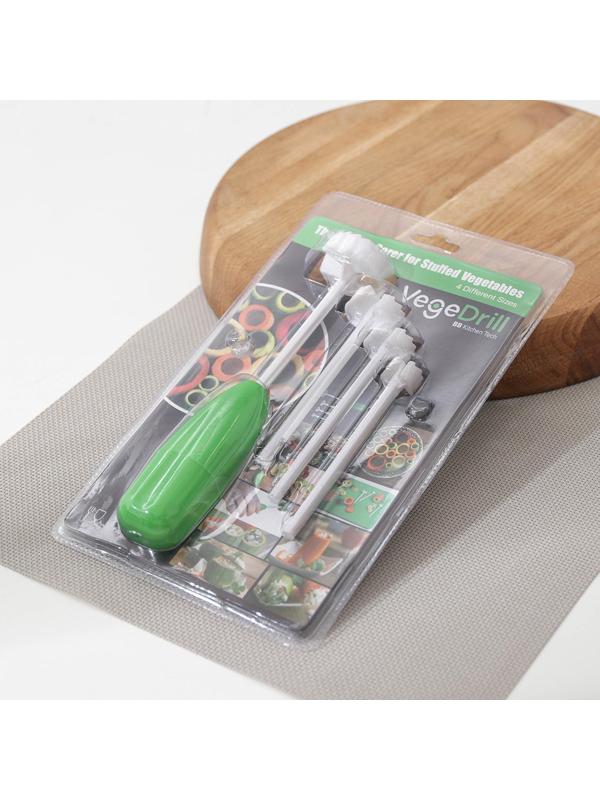 Приспособление для фаршировки овощей Drill, 4 насадки, цвет зелёный