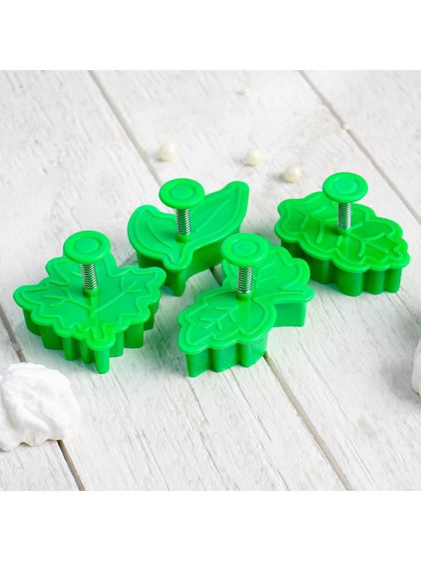 Набор плунжеров кондитерских «Листва», 4 шт, цвет зелёный