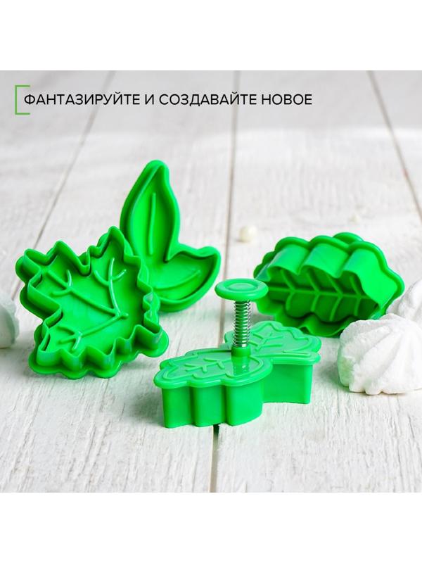 Набор плунжеров кондитерских «Листва», 4 шт, цвет зелёный