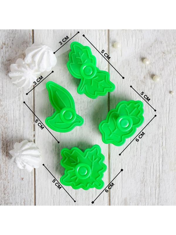 Набор плунжеров кондитерских «Листва», 4 шт, цвет зелёный