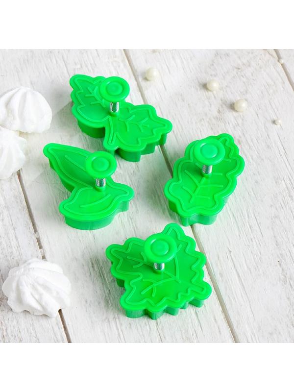 Набор плунжеров кондитерских «Листва», 4 шт, цвет зелёный