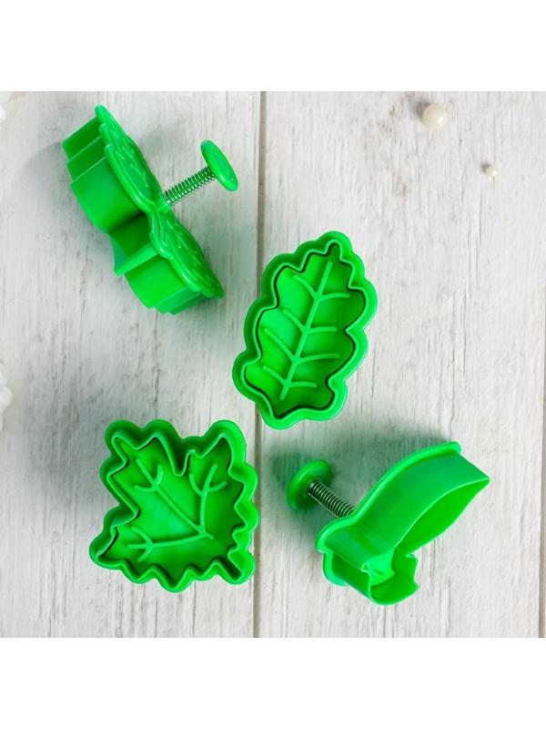Набор плунжеров кондитерских «Листва», 4 шт, цвет зелёный