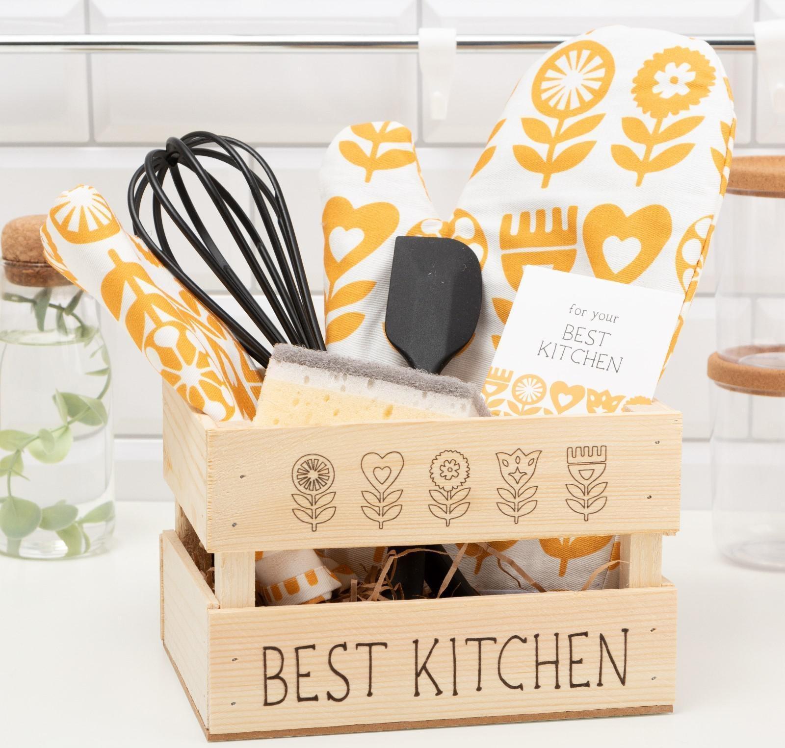 Набор подарочный Best kitchen: полотенце, варежка-прихватка, кухонная лопатка, венчик, губка