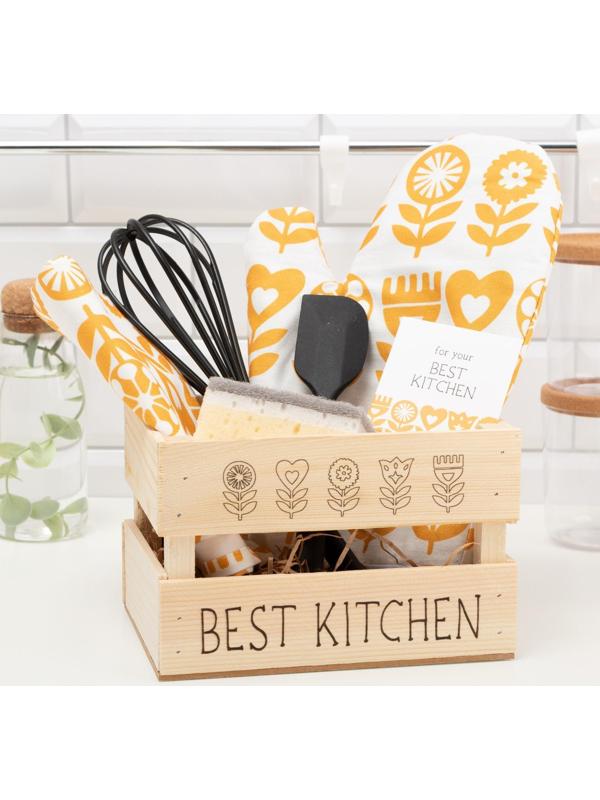 Набор подарочный Best kitchen: полотенце, варежка-прихватка, кухонная лопатка, венчик, губка