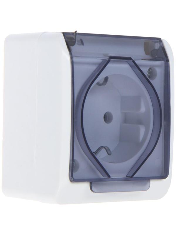 Розетка одноместная, 16 А, накладная, с з/к, IP 44, уличная, белая