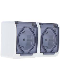 Розетка двухместная, 16 А, накладная, с з/к, IP44, уличная, белая