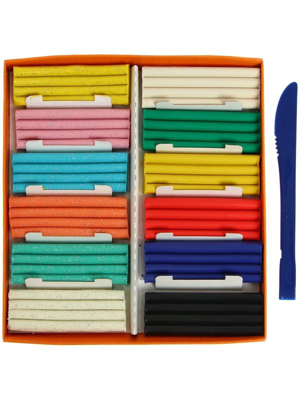 Пластилин 12 цветов 168 г (6 классических, 6 с блёстками) 