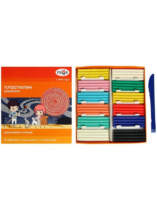 Пластилин 12 цветов 168 г (6 классических, 6 с блёстками) 