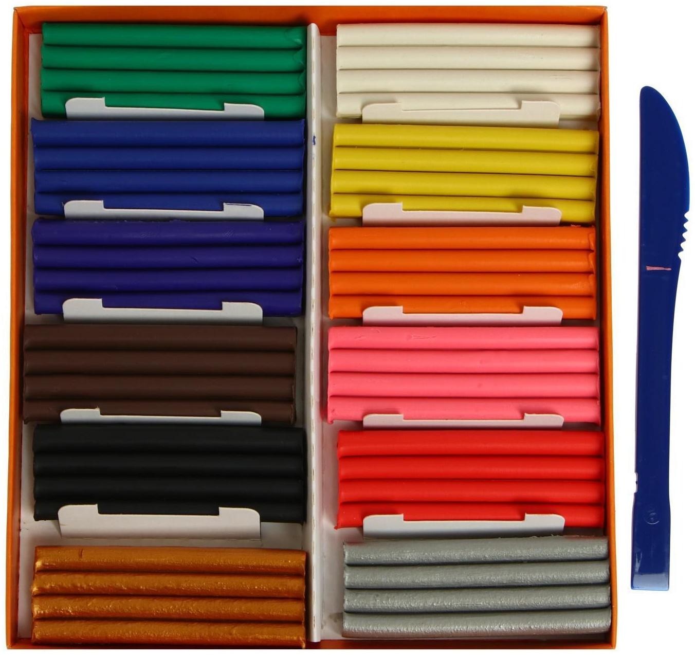 Пластилин 12 цветов 172 г (10 классических, золото + серебро) 