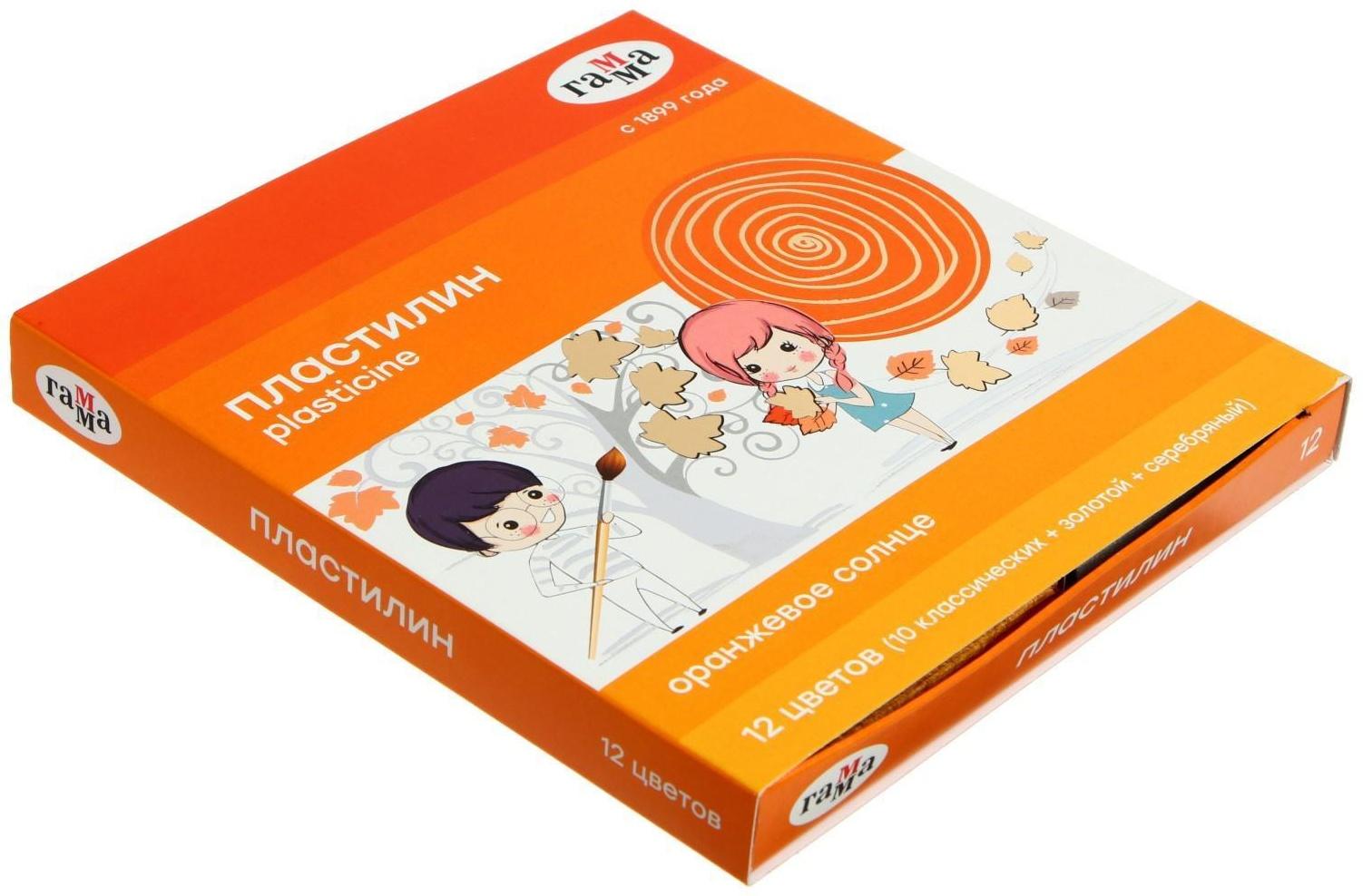 Пластилин 12 цветов 172 г (10 классических, золото + серебро) 