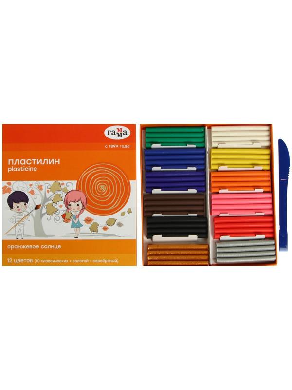 Пластилин 12 цветов 172 г (10 классических, золото + серебро) 
