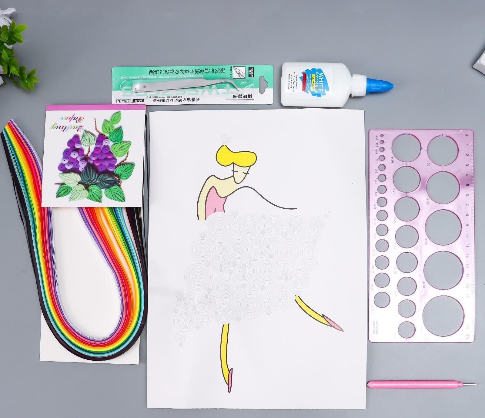 Набор для квиллинга (клей ПВА, инструмент, линейка, 120 полосок 54х0,5 см) МИКС 30х21 см