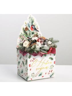 Коробка для мини-букетов «С новым годом», снегири, 12 х 17 х 10 см