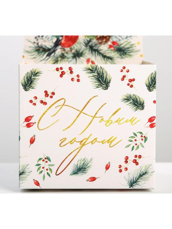 Коробка для мини-букетов «С новым годом», снегири, 12 х 17 х 10 см