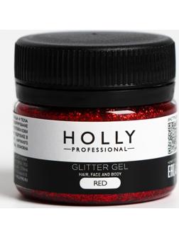 Декоративный гель для волос, лица и тела GLITTER GEL Holly Professional, красный, 20 мл