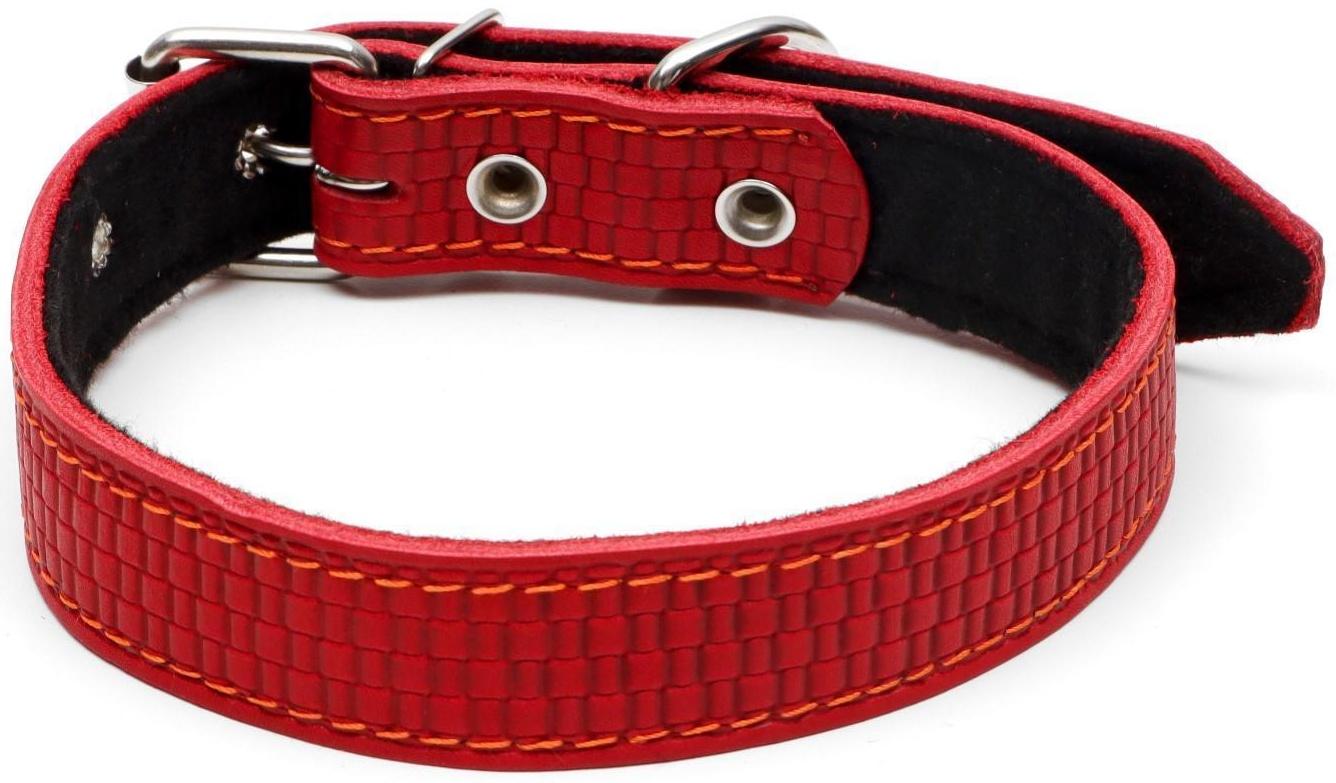 Ошейник кожаный с тиснением на синтепоне, 65 х 3 см, ОШ 40-55 см, красный