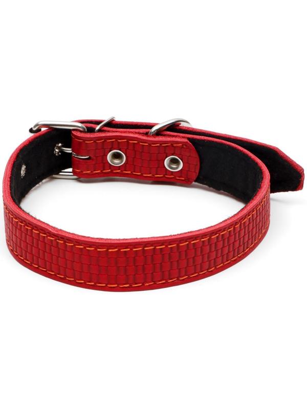 Ошейник кожаный с тиснением на синтепоне, 65 х 3 см, ОШ 40-55 см, красный