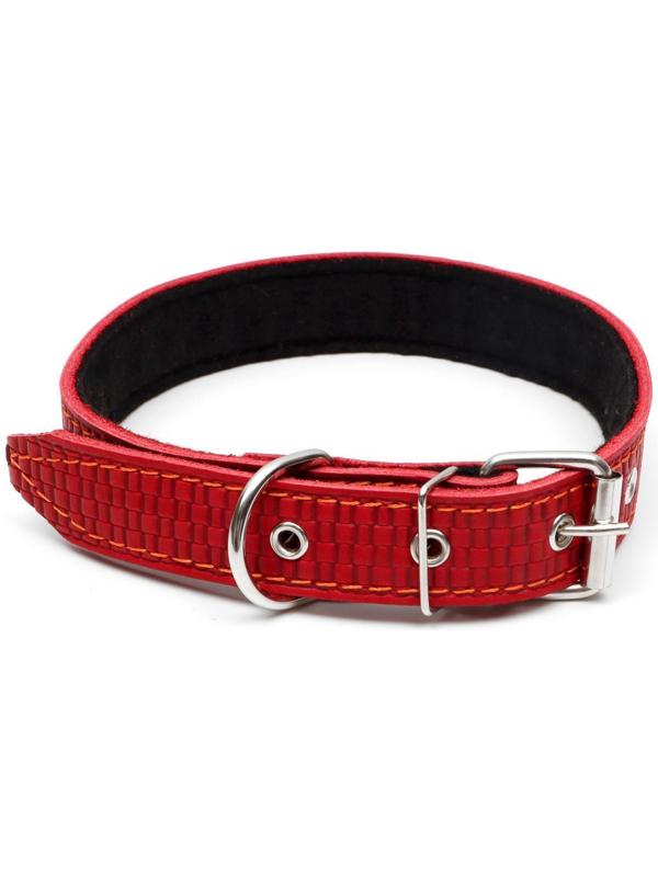Ошейник кожаный с тиснением на синтепоне, 65 х 3 см, ОШ 40-55 см, красный