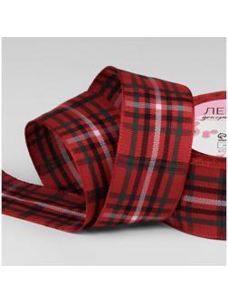 Лента декоративная «Клетка», 25 мм, 9 ± 0,5 м, цвет красный