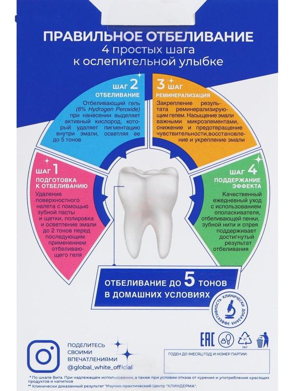 Комплекс для интенсивного отбеливания зубов Global White, гель 15 мл, зубная паста 30 мл