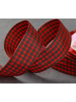 Лента декоративная «Клетка», 25 мм, 9 ± 0,5 м, цвет красный