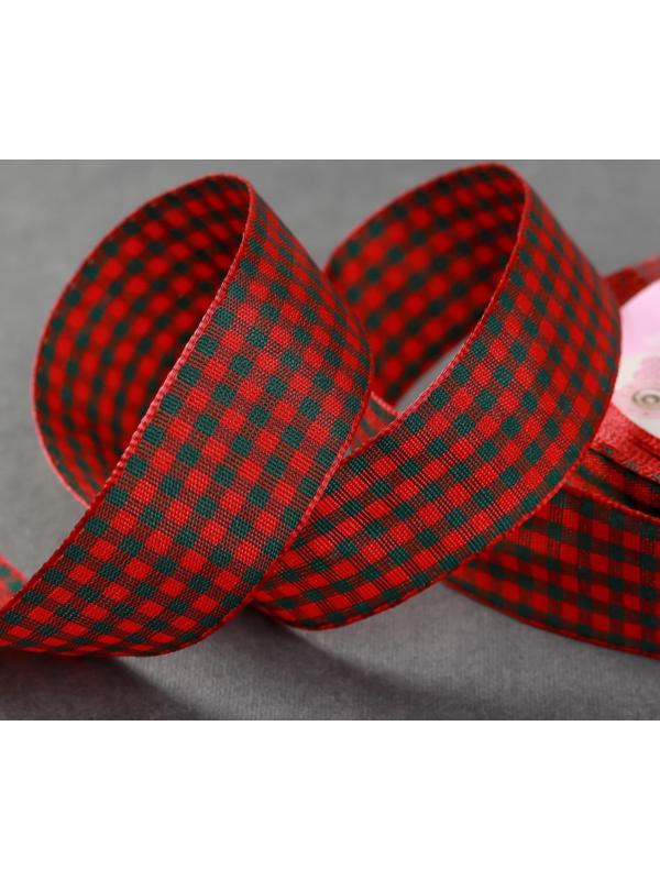 Лента декоративная «Клетка», 25 мм, 9 ± 0,5 м, цвет красный