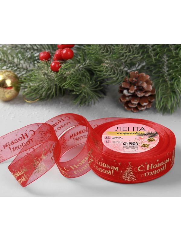 Лента капроновая с тиснением «С Новым годом», 25 мм × 23 ± 1 м, цвет красный/золотой №026