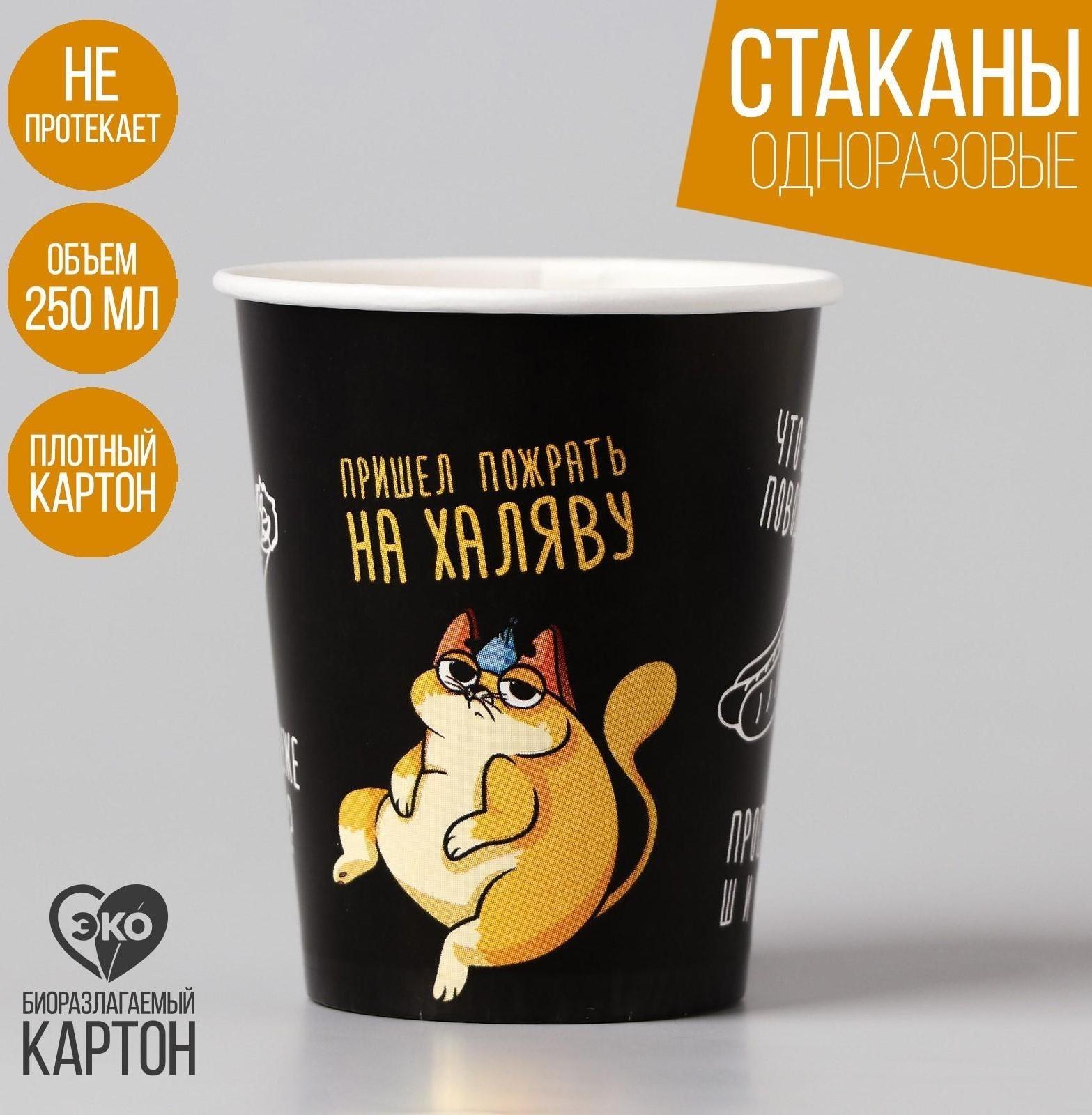 Стакан бумажный «Котик обжора», 250 мл, однослойный